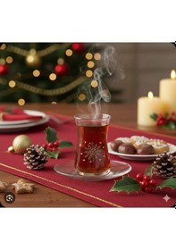 Resim Happy Holidays 8 Parça Çay Seti 170 Cc Şeffaf 
