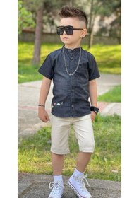 Resim Jeans Gömlekli Kaprili Erkek Takım Siyah/bej 