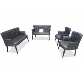 Resim Aryans Home Mobilya Dekorasyon Ahşap Ayaklı Kollu Siyah Deri Ofis Koltuğu Büro Koltuğu Deri Ofis Bekleme Koltuğu (2 ikili 2 tekli) 