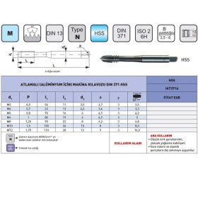 Resim Fett M10 Iat 371A DIN371 Hss Atlamalı Alüminyum Için Makina Kılavuzu 