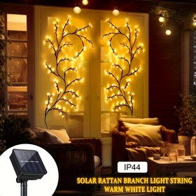 Resim 1pc Güneş Enerjili Kamış Şube Işık Zinciri, 72/96 LED Sıcak Beyaz, 8 Mod, Dekoratif İç Mekan Dışı Salkım Ağacı Aydınlatma, Gazebo, Bahçe, Kutlama Partisi, Kafe, Balkon Dekoru için Mükemmel 