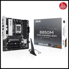 Resim ASUS B850M Max Gaming WiFi DDR5 (8000MHz)OC M.2 HDMI/DP/USB-C PCIe 5.0 AM5 mATX Anakart 