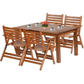 Resim Antalya Ahşap Bahçe Balkon Seti: 80X140 Sabit Masa + 4 Sandalye 