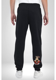 Resim Angemiel Kedi Ve Köpek Sonsuzadek Arkadaşız Pamuklu 3 İplik Siyah Eşofman Altı Erkek Oversize Kesim Dijital Baskılı Siyah 