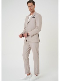 Resim Efor Comfort Fit Mono Yaka Çift Yırtmaç Torba Cep Kendinden Desenli Casual Bej Ceket C 705 Bej 