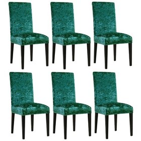Resim İpek Kadife 6'lı Sandalye Kılıfı Likralı Lastikli Kadife Sandalye Örtüsü 6 Adet - Yeşil 