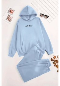 Resim Unisex Kapüşonlu Bebemavi Eşofman Takımı Limited Edition Baskılı- Kışlık Şardonlu Kumaş Mavi 