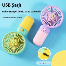Resim CoverZone Standlı Şarjlı El Fanı - 3 Kademe Hız Ayarı, Seyahat ve Masaüstü Vantilatör, Pembe Çilek Mini Fan 