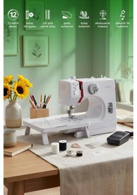 Resim Kiwi Ksw-3072 Dikiş Makinesi 12 Desen & Çift İplik & Ayak Pedallı Beyaz 
