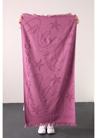 Resim Favora Trend %100 Pamuk Kabartmalı Plaj Havlusu - Mürdüm 