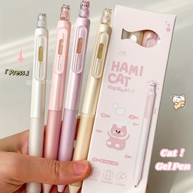 Resim 4 Adet Yaratıcı Kedi Tasarımlı 0.5mm Hızlı Kuruyan Jel Kalem, Basınçlı Klipsli Ofis Malzemesi Siyah Jel Kalem 