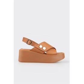 Resim Elle Taba Deri Kadın Dolgu Topuklu Sandalet 