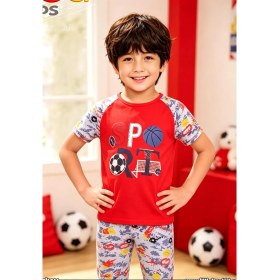 Resim NiCe İç Giyim Futbol Temalı Kırmızı & Gri Renk Pamuk Penye Bisiklet Yaka Lastikli Paça Erkek Çocuk Pijama Takım 