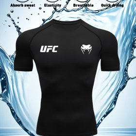 Resim Erkekler için Hızlı Kuruyan Kompresyon Atletik Tişört - 4 Mevsim Nem Emici Antrenman Üstü, UFC Esintili Kurt ve Logo Baskılı Nefes Alabilen Yoğun Elastiki Spor Eğitimi Koșu Pilates Açık Havada Kullandığınız Giysi (Hafif, 