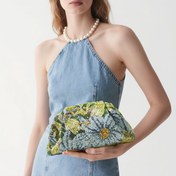 Resim Kadınlar için Şık Çiçekli Pullu Clutch Çanta - Manyetik Kapatmalı Hafif Polyester Akşam Çantası, Düğünler, Partiler, Plajlar & Hediyeler için Yeşil & Altın Çiçek Deseni, Parti Aksesuarı, Sofistike Aksesuar, Parıldayan Süslemeler 