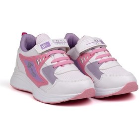 Resim Kız Çocuk Beyaz Pembe Cırtlı Bağcıklı Sneaker Günlük Rahat Spor Ayakkabı Pembe 