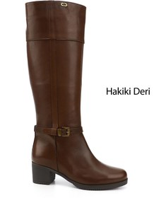 Resim GÖNDERİ(R) Kadın / Kız Kahve Antik Fermuarlı Kalın Topuklu Hakiki Deri Çizme 