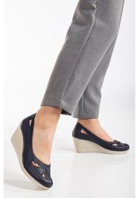 Resim Dilimler Ayakkabı Dolgu Taban Ortopedik Lacivert Kadın Dolgu Topuklu Ayakkabı-2735-lacivert 