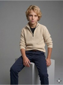 Resim CLOUDY WEAR&DESİGN Erkek Çocuk Fermuarlı Boğazlı Yaka Triko Kazak 