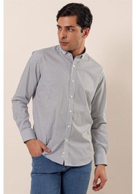Resim İmza Beyaz Uzun Kollu Baskılı Cepsiz Pamuklu Likralı Casual Slim Fit Dar Kesim Gömlek 1004230120-beyaz Beyaz 