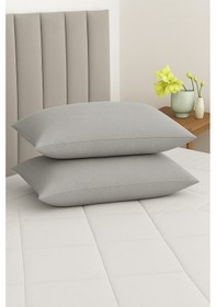 Resim Vevra Çizgili Gri Düz Renkli 2 Li Yastık Kılıfı Pamuklu Kumaş Fermuarlı Gri 