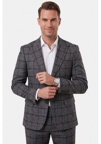 Resim Deepsea Antrasit Kare Desenli Slim Fit Erkek Takım Elbise Çift Düğme Çift Yırtmaç 2 Li Takım 2601812 