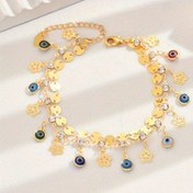 Resim Vintage Boho 18K Altın Kaplama Ayak Bileği Zinciri ile Rhinestone Gözler - Çift Katmanlı, Çoklu Kolye Sandalet Ayak Bileziği Plaj ve Rahat Durumlar için, Plaj Aksesuarı | Vintage Bohem Stili | Dayanıklı Ayakkabı, Plaj Bileziği 