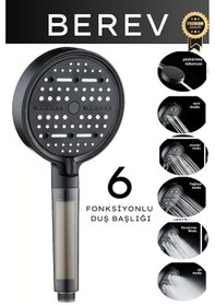 Resim Berev 6 Fonksiyonlu Filtreli Duş Başlığı Su Tasarruflu Basınçlı Kireç Klor Önleyici Siyah 