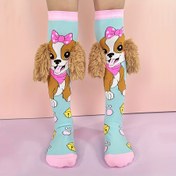 Resim Sevimli Mavi Köpek Desenli ve Pembe Kurdeleli Çoraplar - Yumuşak Naylon, Her Mevsim Kullanım İçin Erkek & Kız Çocuklarına Uygun 6x Beden, Günlük Kullanım, Parti, Tatil Hediyesi, Dayanıklı Malzeme, Genç Aksesuarları 