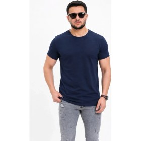 Resim Marsilyan Erkek Basic Tişört Bisiklet Yaka Kısa Kol Günlük Yazlık Slim Fit T-Shirt - Lacivert 