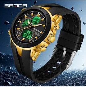 Resim Oldfriend Siyah Altın Sanda Erkek Spor Analog Ve Dijital Kadranlı Çift Zaman Dilimli 5atm Suya Dayanıklı Kol Saati Diğer 