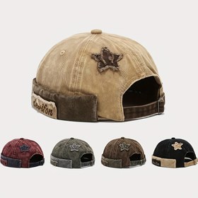 Resim Vintage Yıkanmış Yıpranmış Kiracı Şapkası, Yıldız Yama ile, Polyester 100. Dokuma Esnek Olmayan Kumaş, PVC Kaplı Sokak Hip Hop Tarzı Şapka Erkekler ve Kadınlar için - Elde Yıkama veya Profesyonel Kuru Temizleme 