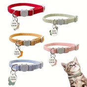 Resim Kedi yaka plakası kedi tasması, kadife yumuşak kadife kedi tasması zil kolye ve evcil hayvan adı plakasıyla, kendin yap evcil hayvan adı ve telefon numarası kaybolmaya karşı koruyucu kedi tasması 