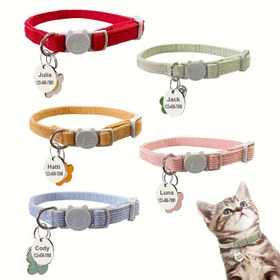 Resim Kedi yaka plakası kedi tasması, kadife yumuşak kadife kedi tasması zil kolye ve evcil hayvan adı plakasıyla, kendin yap evcil hayvan adı ve telefon numarası kaybolmaya karşı koruyucu kedi tasması 