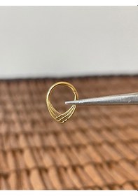 Resim 316 L Cerrahi Çelik Anti Alerjik Halka Piramit Modeli Kilitli Halka Piercing 8mm X 1,2 Mm Altın 