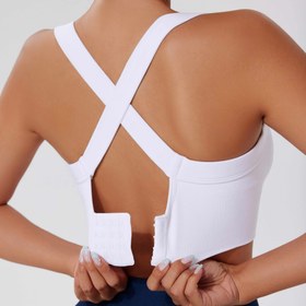 Resim Tek Renkli Spor Sütyeni, Fitness Çapraz Fitness Koşu Antrenman Sütyeni, Kadın Aktiv Giyim 
