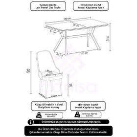 Resim Canisa Asel Serisi 90x160 Lak Panel Hazar Gold Kaplama Ayaklı Masa Takımı Ve 6 Antrasit Sandalye Hazar Masa Antrasit Sandalye Ayaklar Gold 