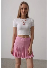Resim Defymoda Beli Lastikli Mini Etek - Pembe Pembe 