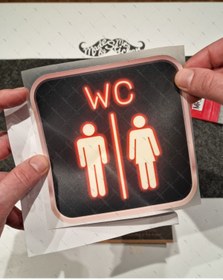 Resim Bay Etiket Wc36 Kirmizi Neon Efektli Unisex Tuvalet Simgesi Etiketi 