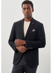 Resim İmza Koyu Lacivert Desenli Örme Mono Yaka Tam Astar Esnek 6 Drop Comfort Fit Casual Ceket 1002245163 Koyu Lacivert 