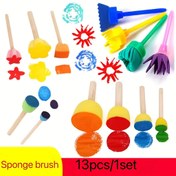Resim 13 Parça Renkli Sünger Boyama Seti - Çeşitli Şekiller ve Desenler, DIY Sanat & El Sanatları Malzemeleri, Ahşap Saplı Dairesel ve Mantar Başlı Fırçalar, Yaratıcı Grafiti ve Akrilik Projeler için İdeal, Sanat Projesi Araçları|Eğlenceli Tasarım|Ahşap Saplı Fırçalar, Boyama Sanat Malzemeleri 