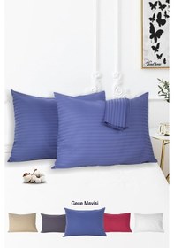 Resim Vionel Home Pamuklu Çizgili Saten Yastık Kılıfı Gece Mavisi 2'li 50 x 70 