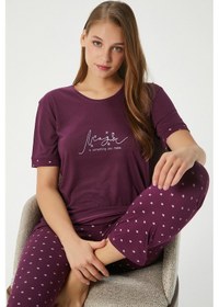 Resim Ritnice Kadın Magic Viskon Bisiklet Yaka Kısa Kol Mürdüm Alt Üst Pijama Takımı Mürdüm 