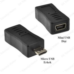 Resim Micro Usb Erkek To Mini Usb Dişi Veri Şarj Çevirici Adaptör 