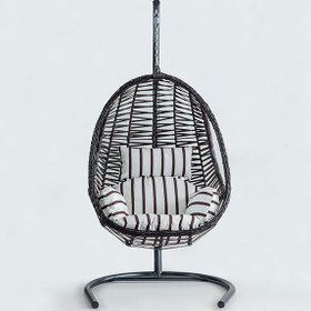 Resim Cosmo Modern Metal Ayaklı Salıncak - Kahve Rattan Zebra Kumaş 