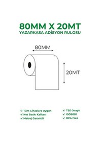 Resim 80x20 Termal Rulo Yazarkasa Adisyon Rulosu 10 Paket 100 Adet Tse Belgeli Bpa Free 