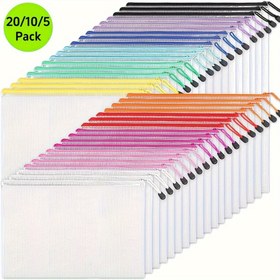 Resim 5/10/20 adet 5 Renkli Çok Amaçlı Ağlı Fermuarlı Çantalar - Seyahat, Okul, Eğlence Oyunları ve Ofis Malzemeleri için İdeal Seçim - Çapraz Dikiş, Bulmacalar, A4/A5 Dosyaları için Depolama Çözümleri 