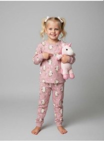 Resim Kız Çocuk Pamuklu Baskılı Pijama Takımı-16834 Mor 