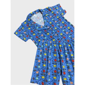 Resim Elmas Kids Erkek Çocuk %100 Pamuklu Mavi Fil Desenli Gömlek Yaka Düğmeli Kısa Kollu Şortlu Pijama Takımı 