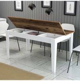 Resim Milan Yemek Masası - Beyaz / Ceviz 